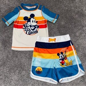Disney Mickey Rash Guard (2T) & Swim Shorts (3T) Set